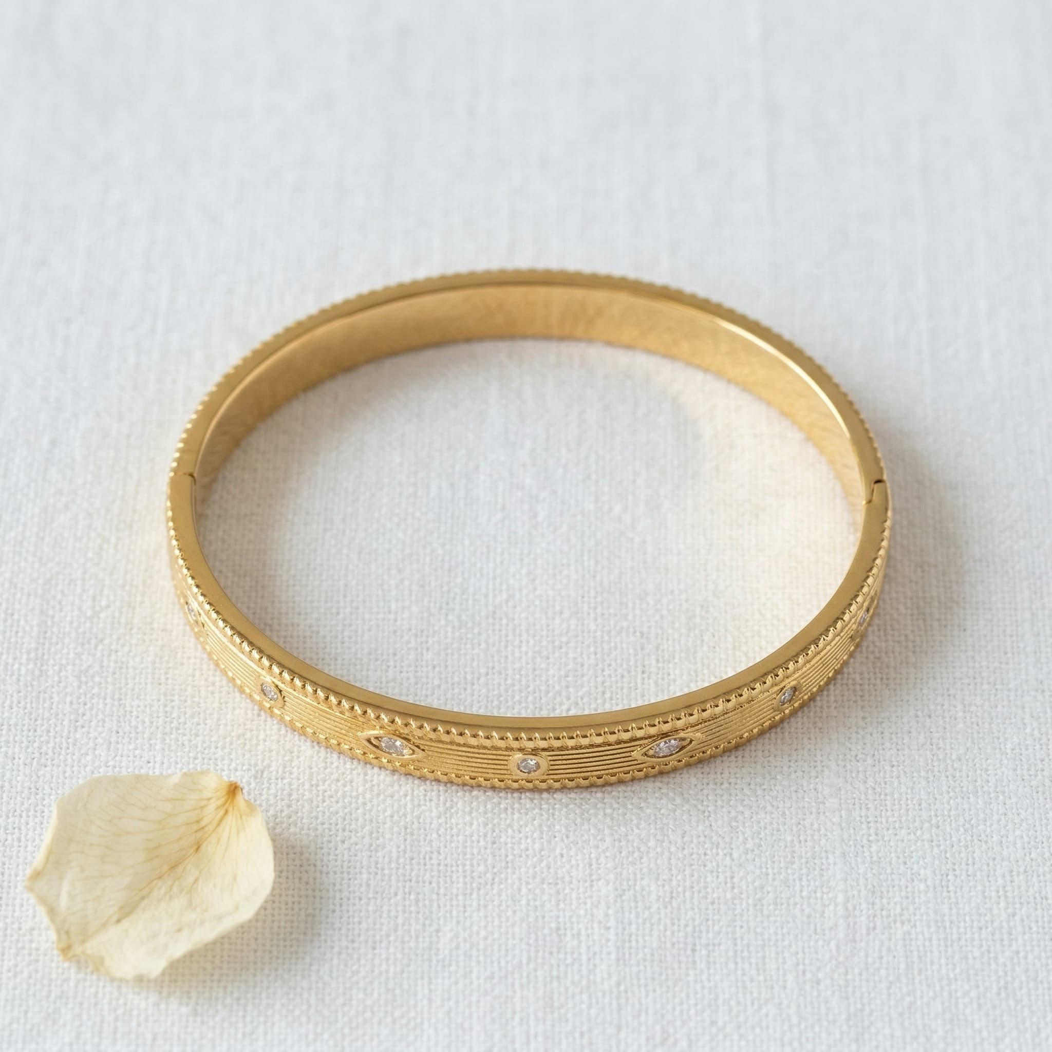 textured gold stone bangle