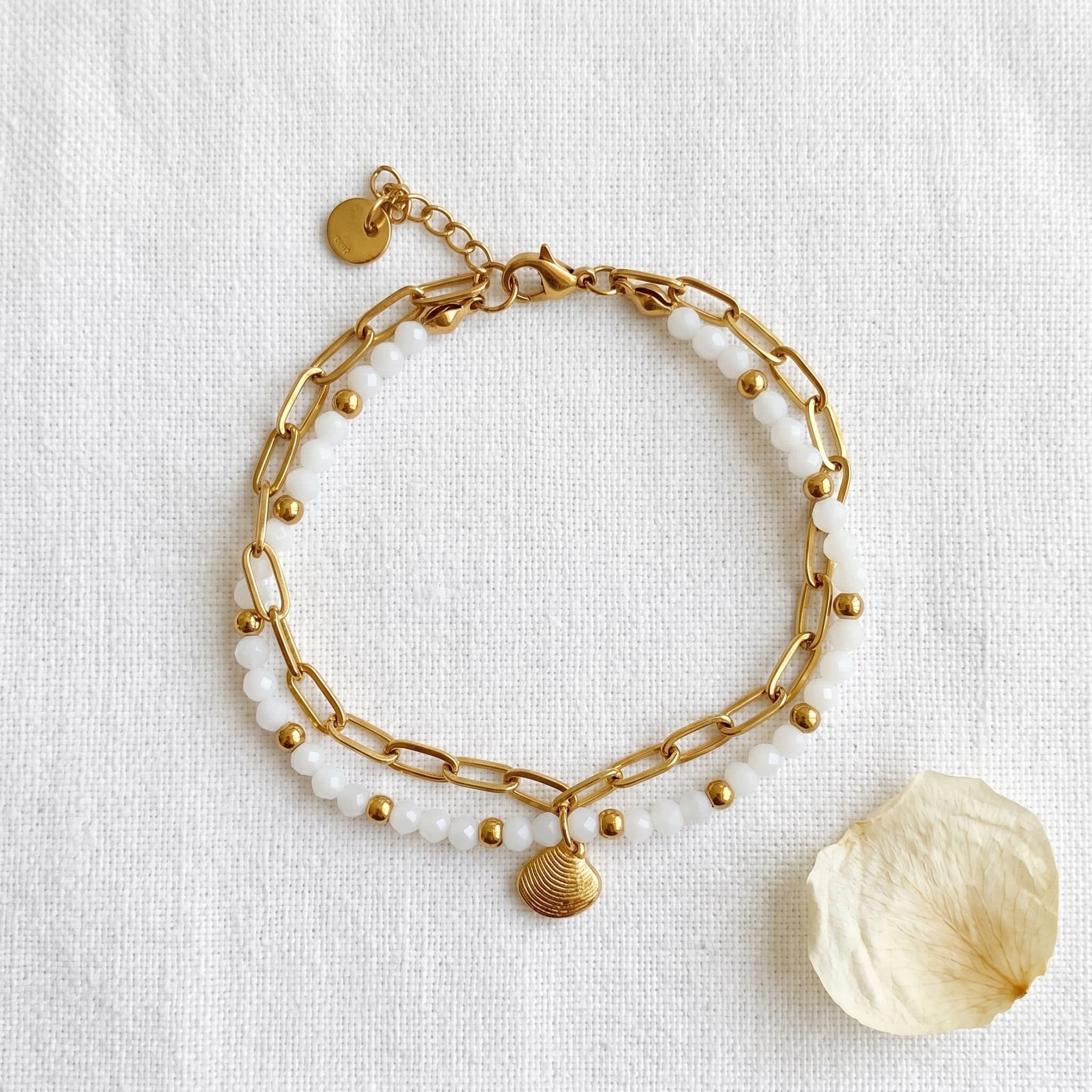 beaded shell layered bracelet