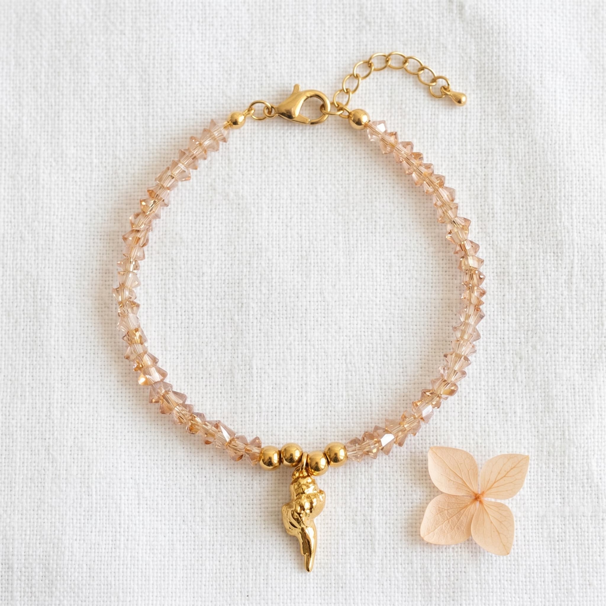 nude crystal and shell bracelet