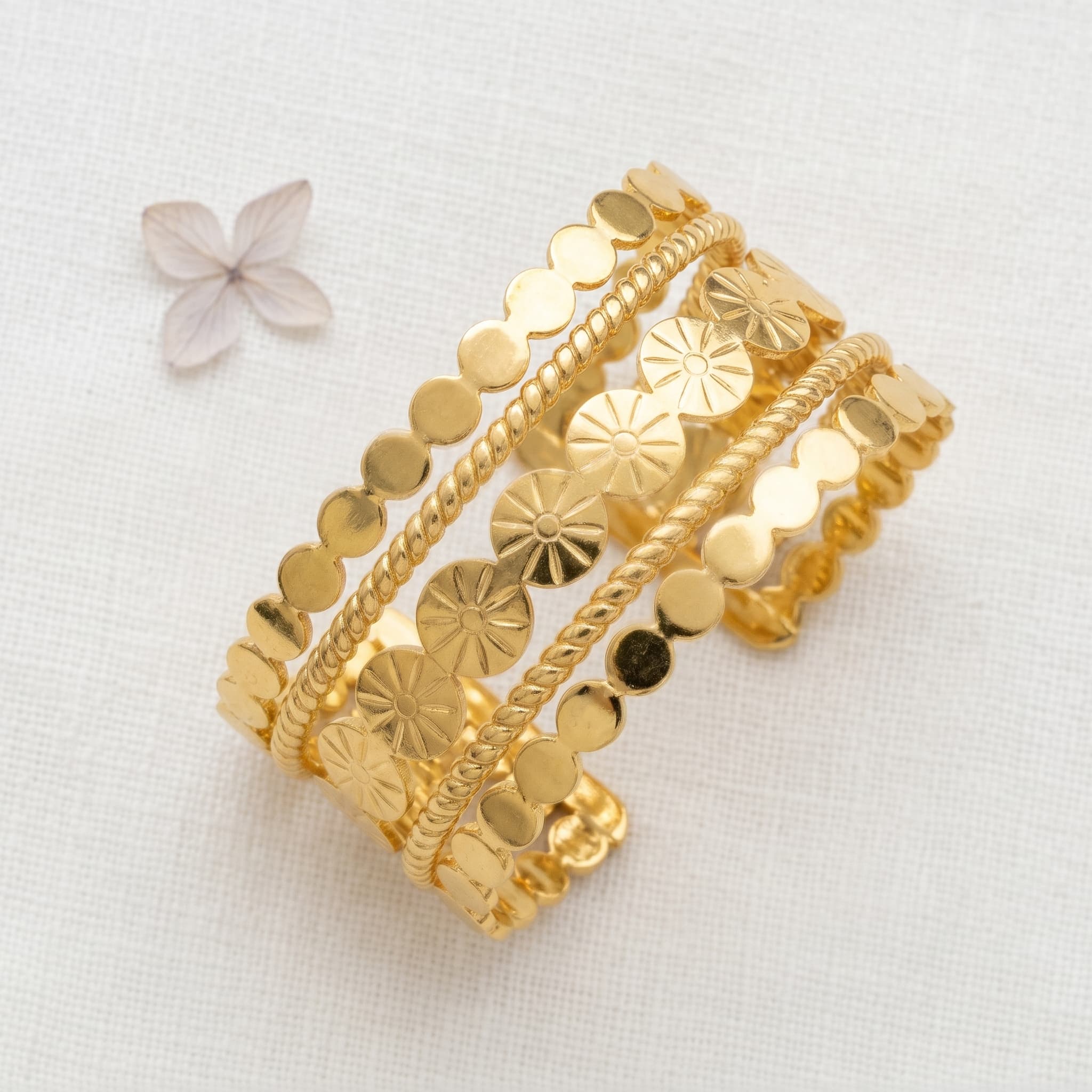 textured multi-row gold cuff