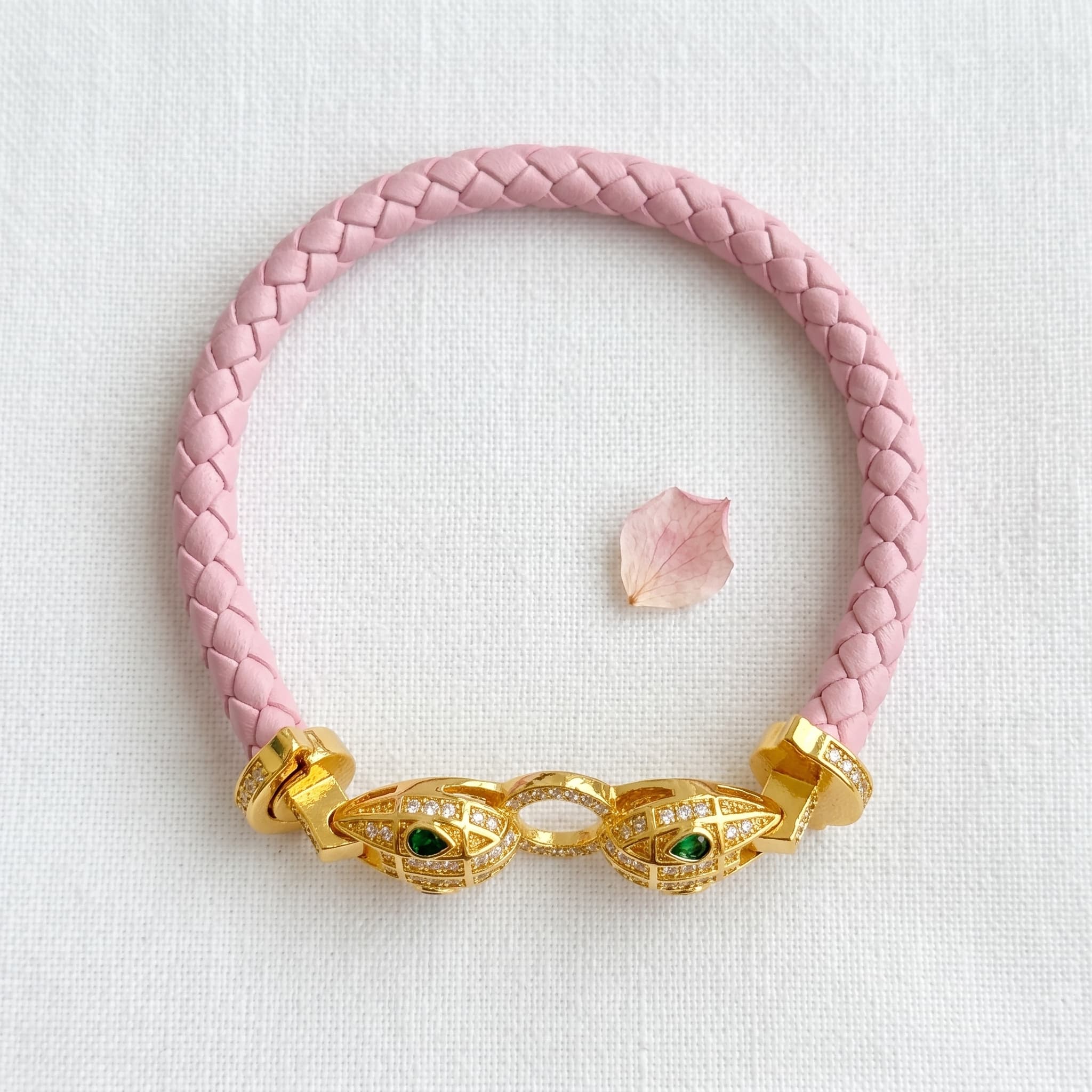 pink braided charm bracelet