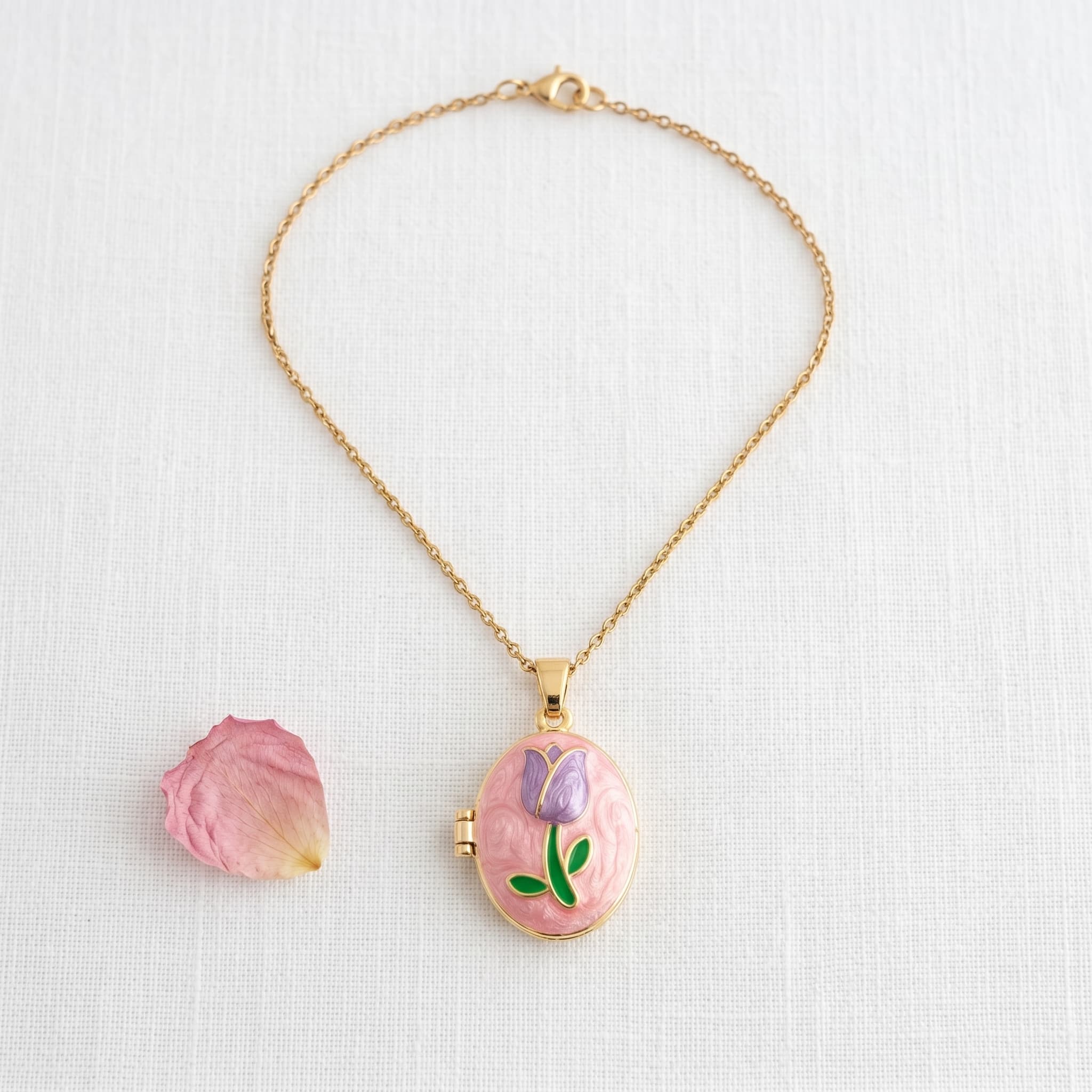 enamel tulip locket necklace