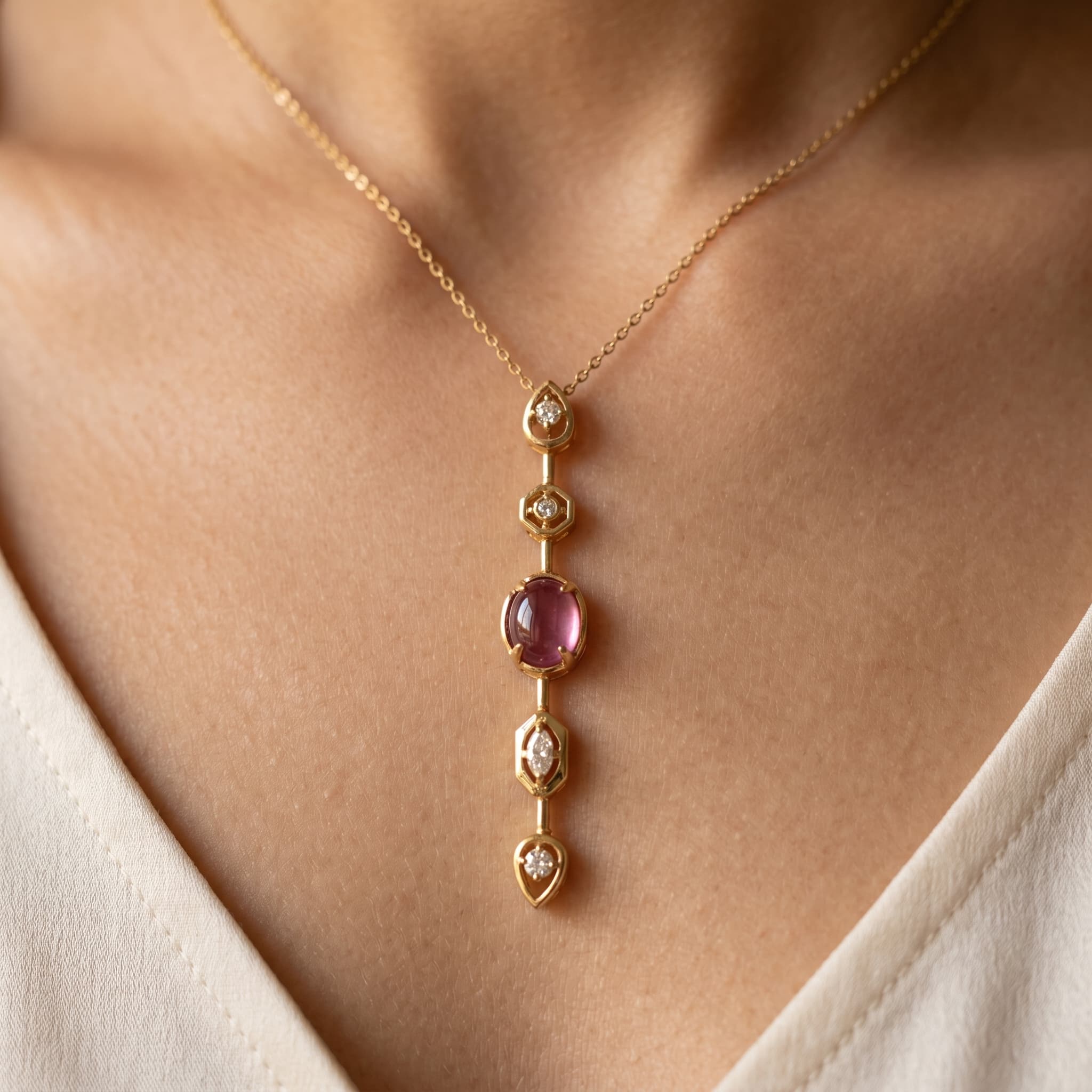 pink stone drop necklace