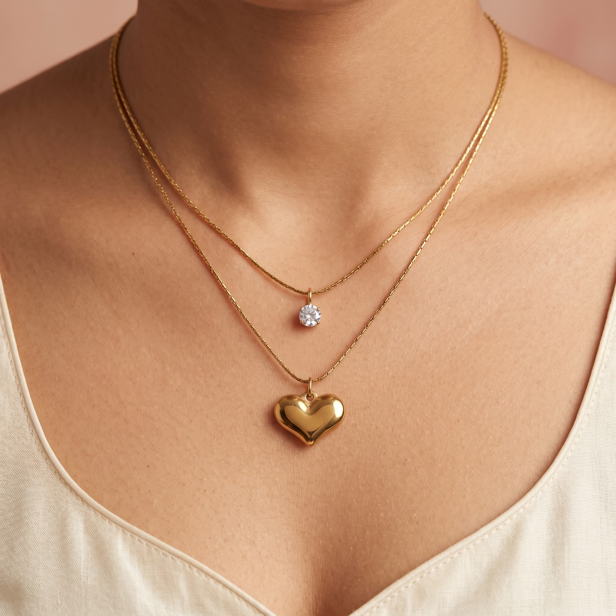 double layer heart pendant necklace