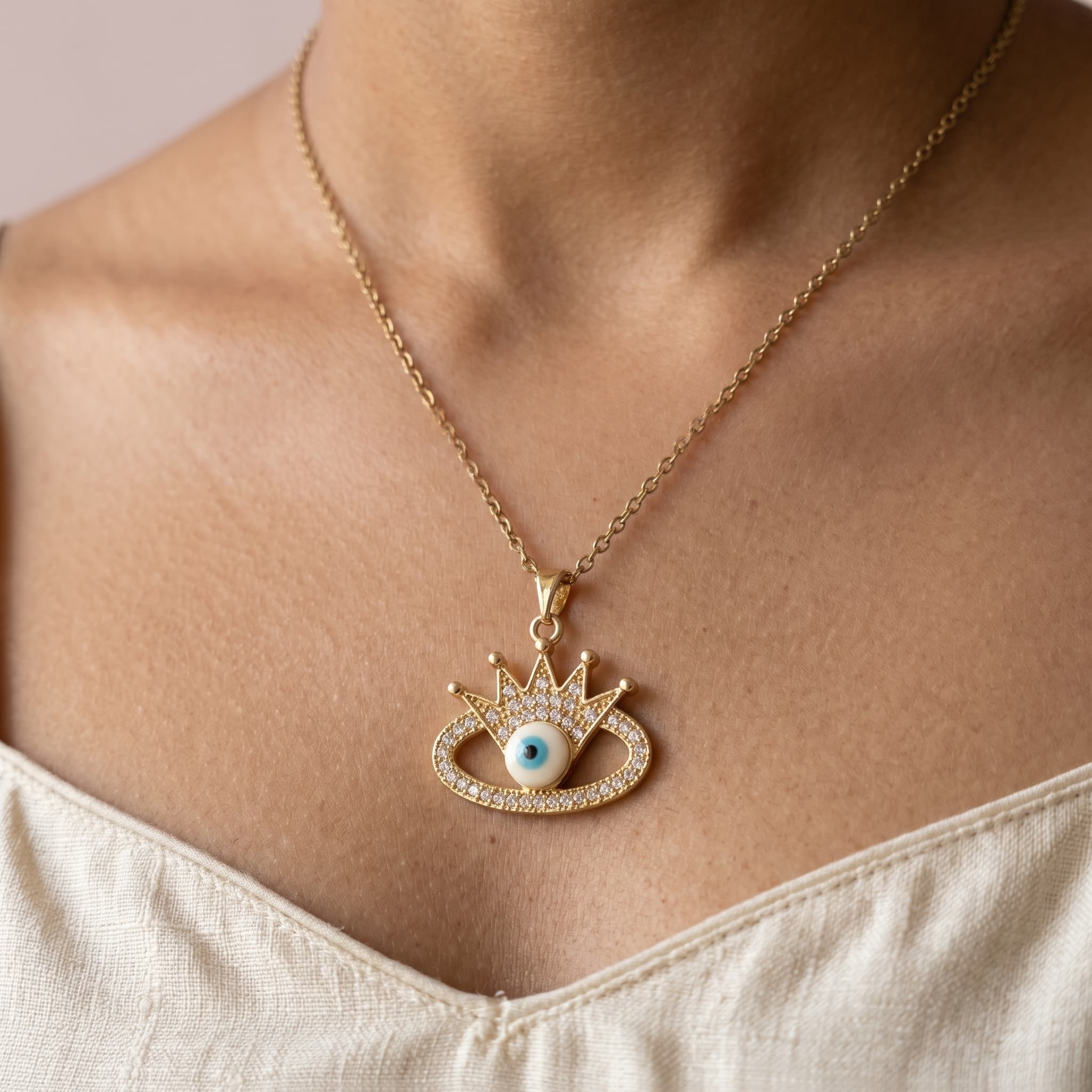 crowned evil eye pendant necklace