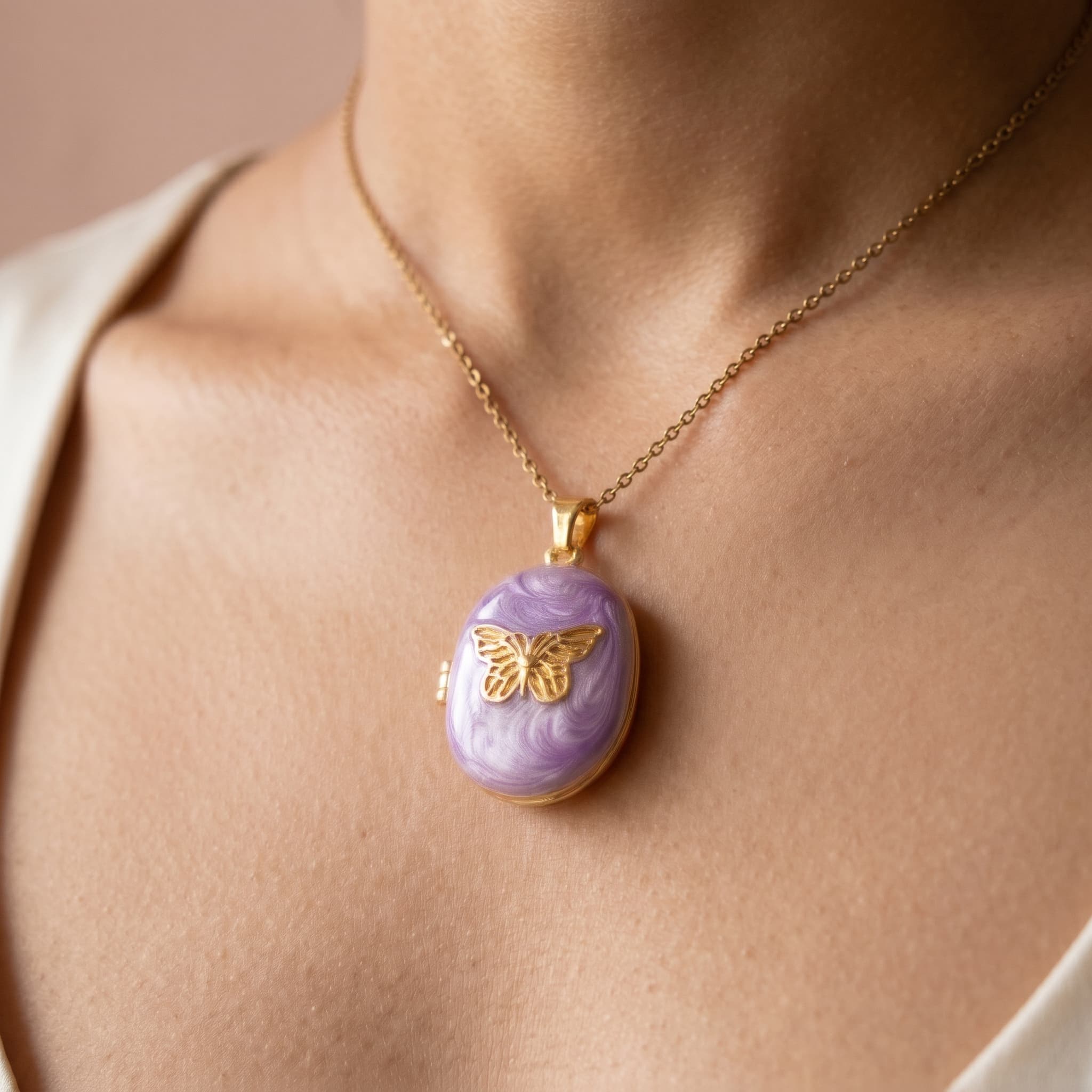 purple butterfly locket necklace