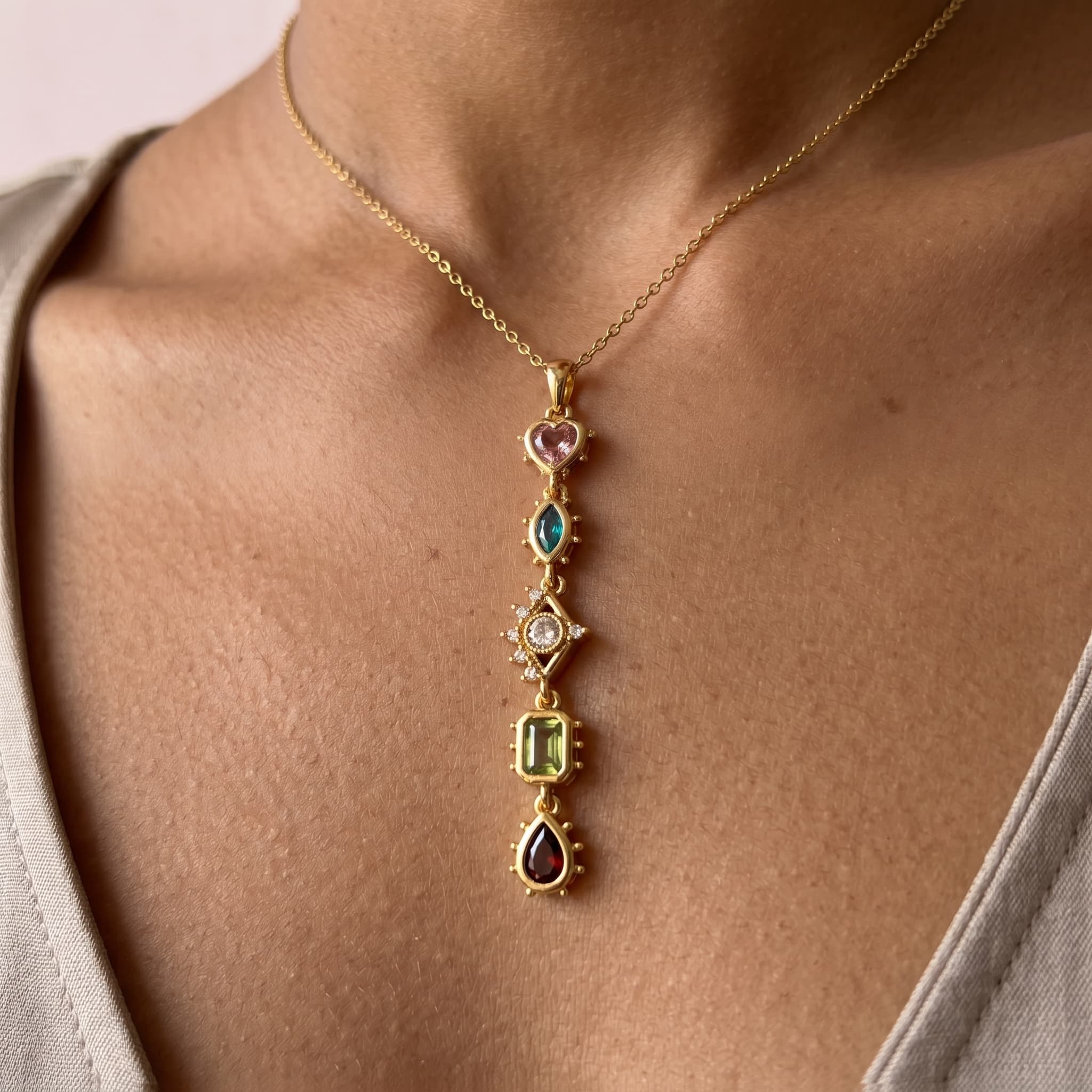 multicolour charm drop necklace