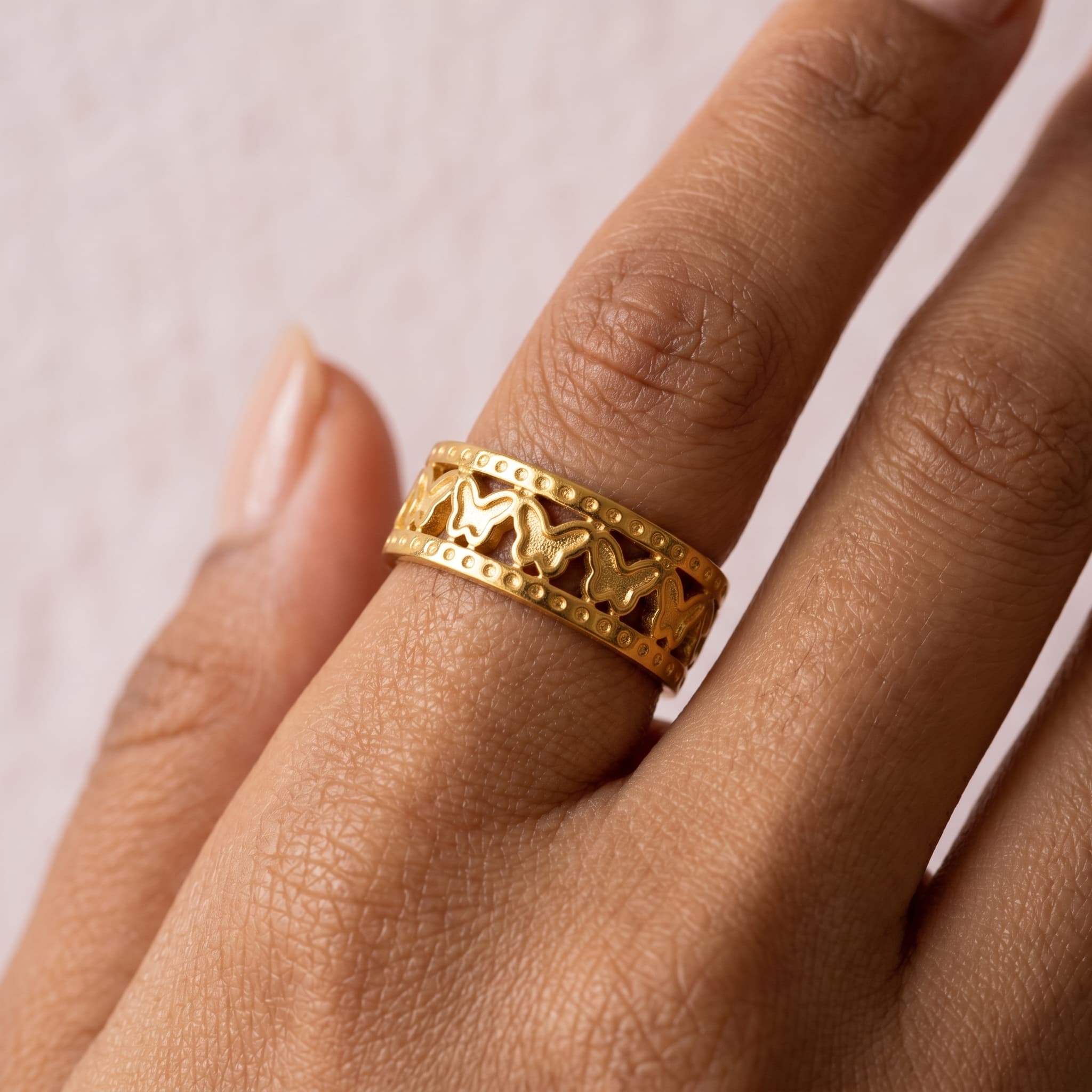 golden butterfly cut-out ring