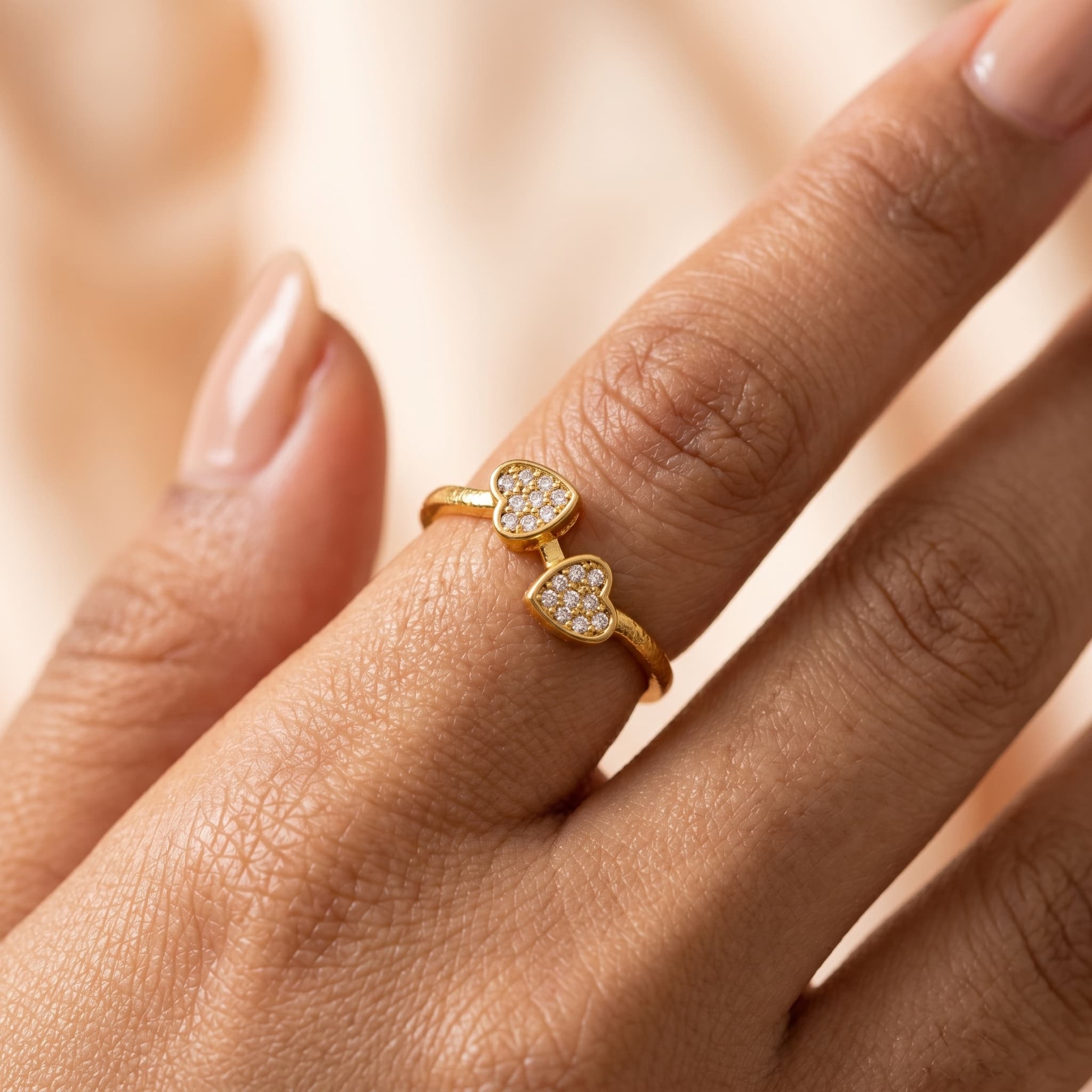 double heart gold ring