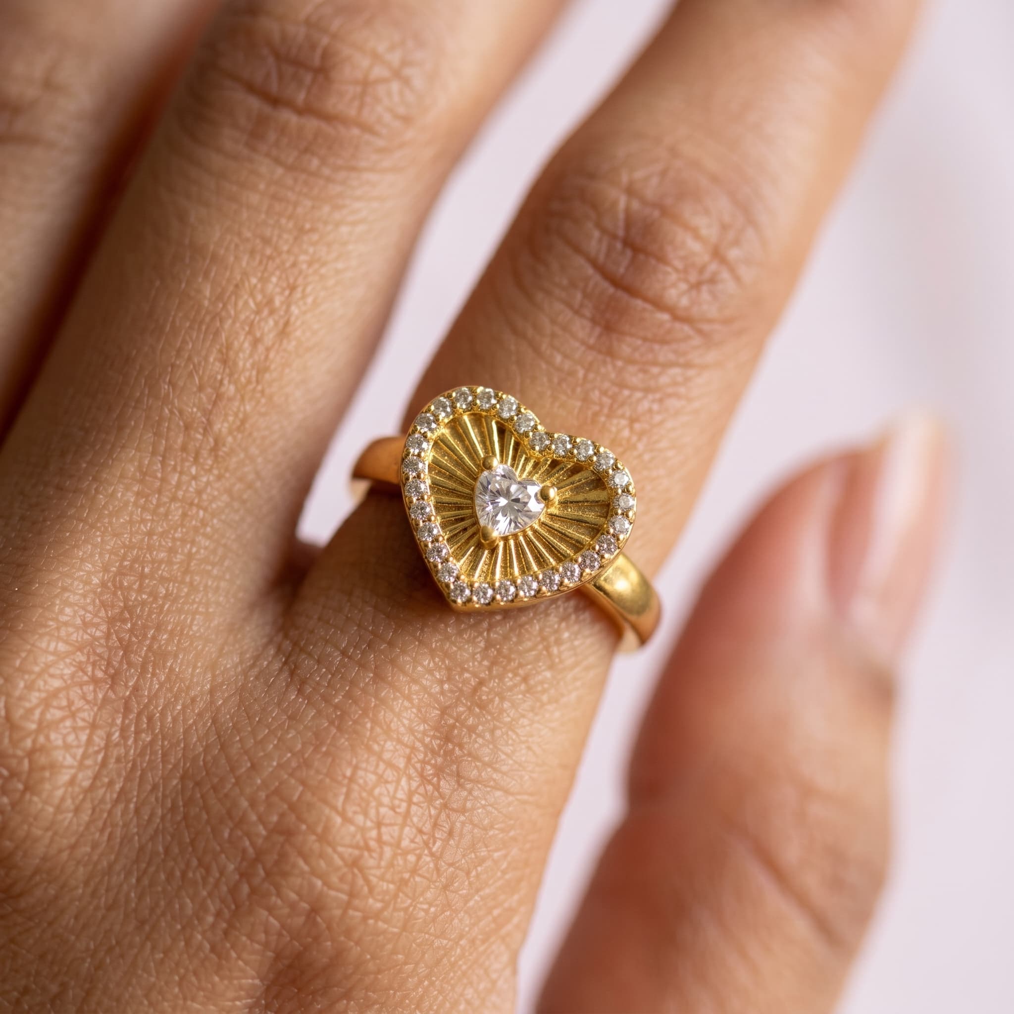 sunburst heart adjustable ring