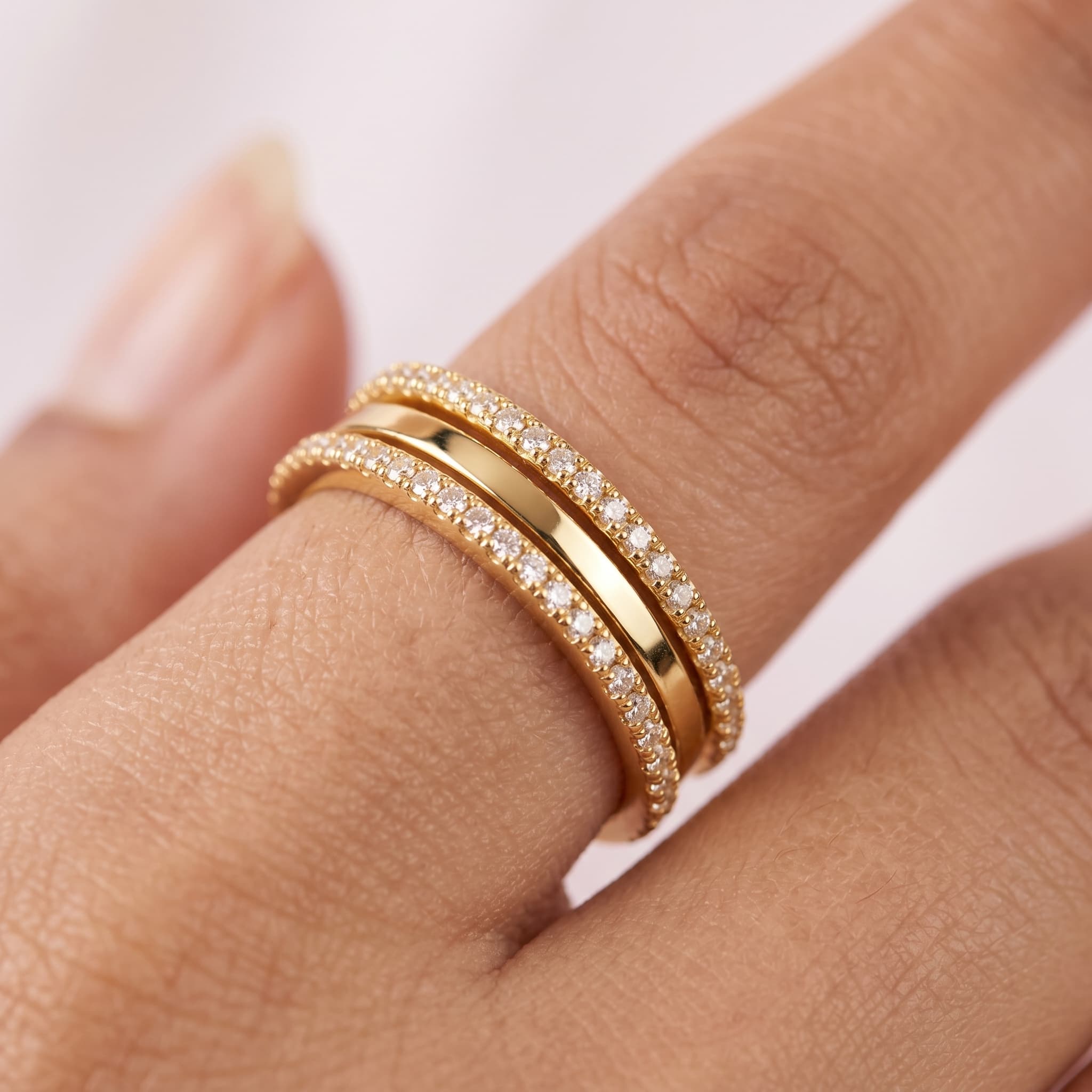 double band crystal ring