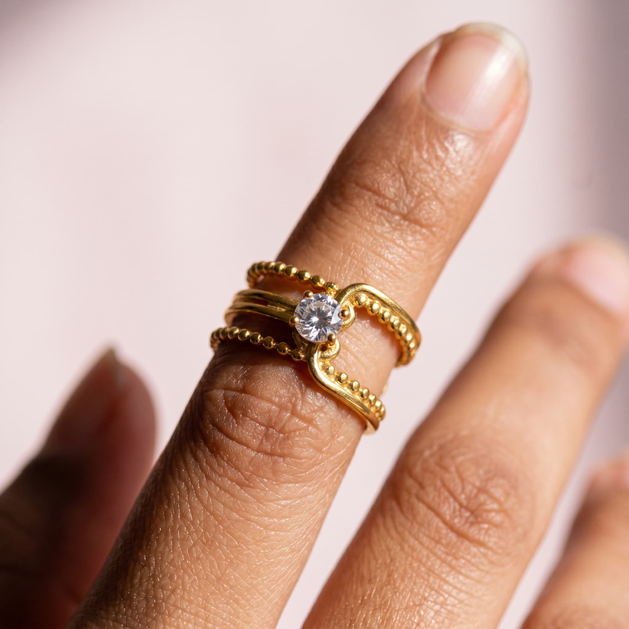 beaded open stone ring