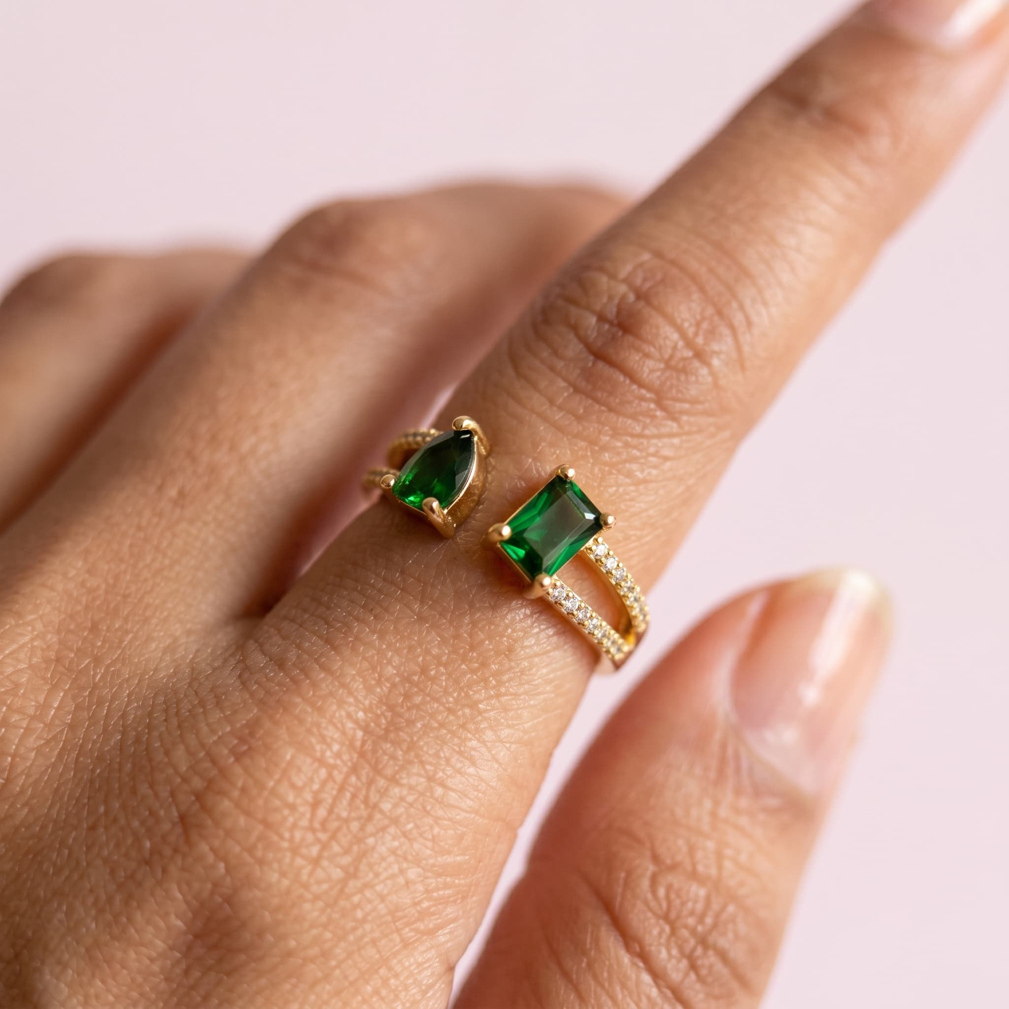 emerald green open ring