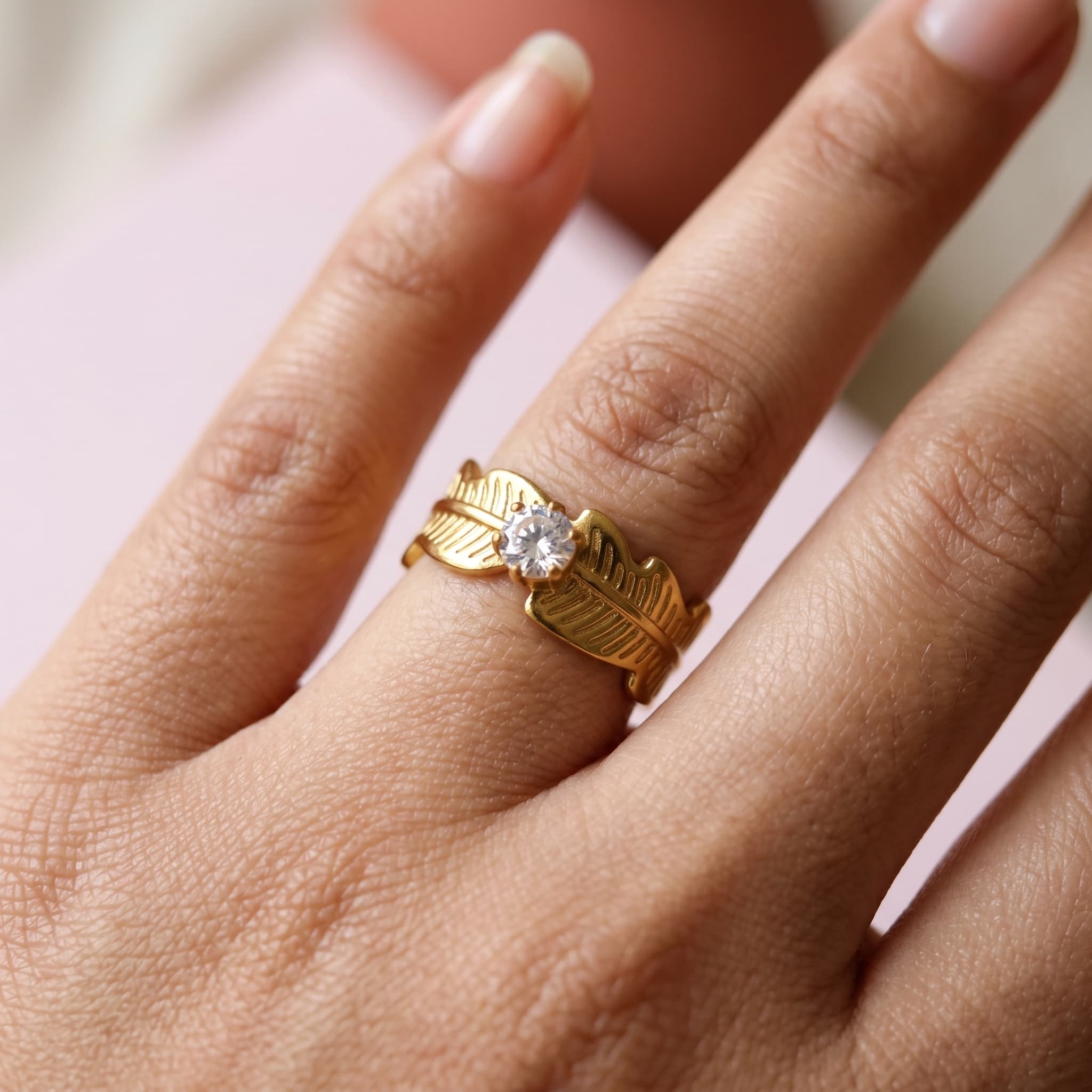 golden leaf adjustable ring