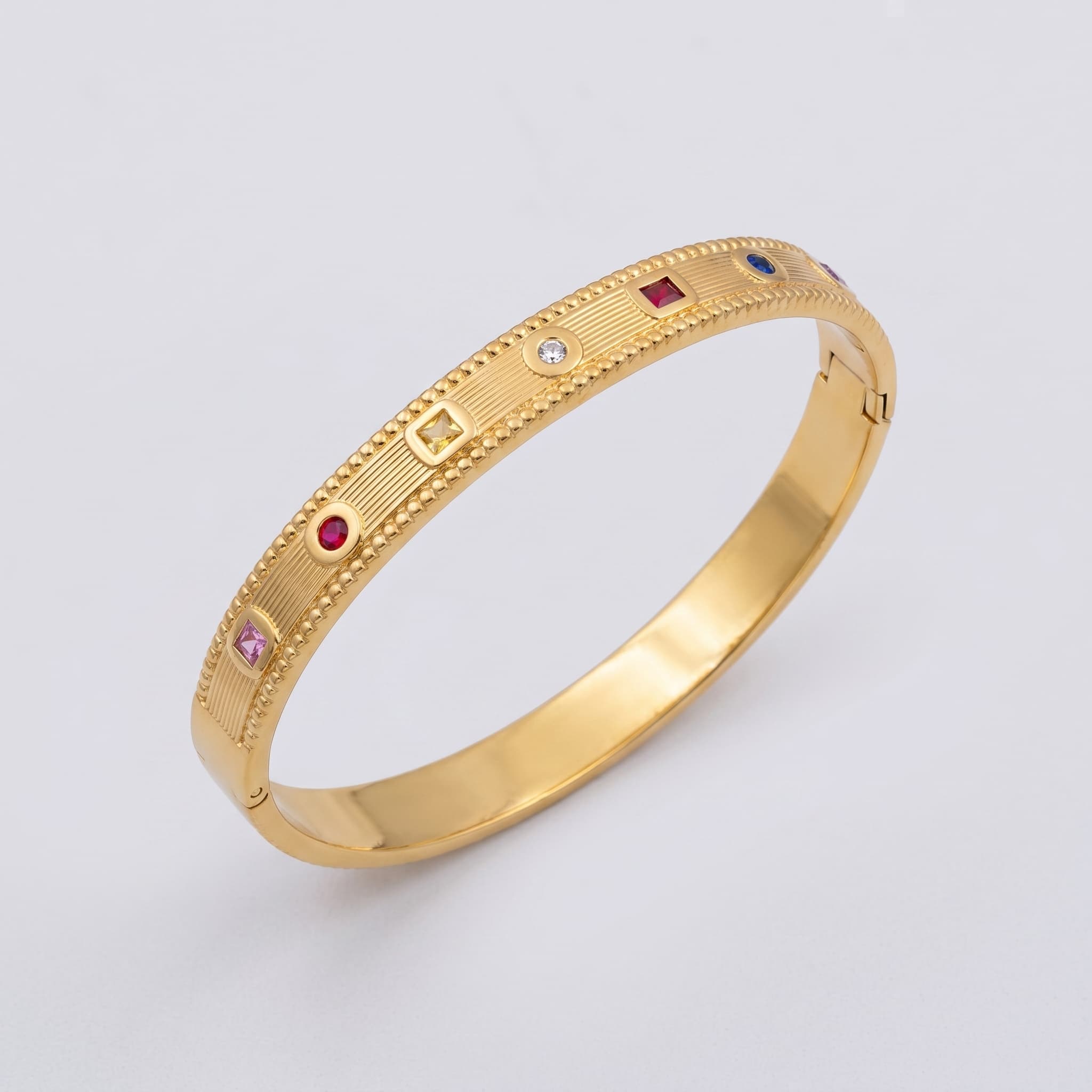multicolour stone gold bangle