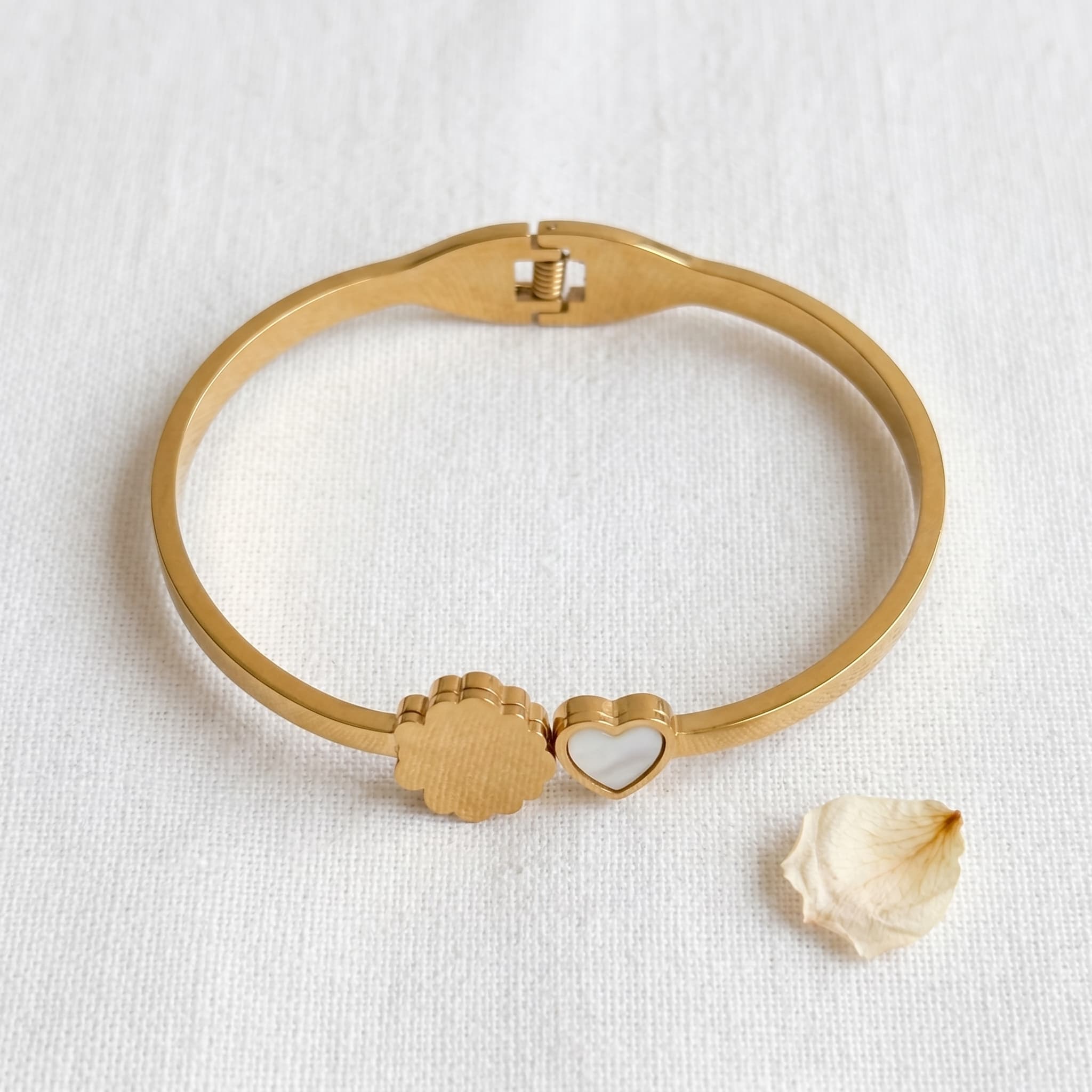 flower and heart gold cuff